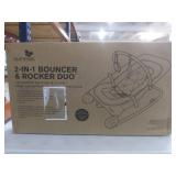 Summer 2-in-1 Bouncer & Rocker Duo (Gray and Teal) Convenient and Portable Rocker and Bouncer for Babies Includes Soft Toys and Soothing Vibrations