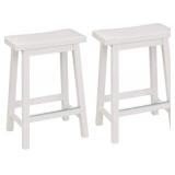 Amazon Basics Solid Wood Saddle-Seat Kitchen Counter-Height Stool - Set of 2, 24-Inch Height, White