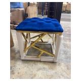 Modern Deco Contemporary Urban Design Living Room Lounge Club Lobby Accent Chair Ottoman, Velvet Fabric Metal Steel, Gold Navy