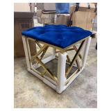 Modern Deco Contemporary Urban Design Living Room Lounge Club Lobby Accent Chair Ottoman, Velvet Fabric Metal Steel, Gold Navy