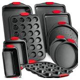 Nutrichef w/ Heat Red Silicone Handles, Oven Safe up to 450°F, Cookware Set - 7 Pieces