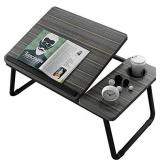 Lap Desk with Cup Holder,Laptop Desk Tray Table for Bed,Adjustable Computer Stands with Cup Slot for Writing (Popular Black)