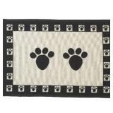 2 Pack - PetRageous 10209 Paws Tapestry Dog Non-Skid Machine Washable Placemat for Pet Feeding Stations with Rubber Backing 13-Inch by 19-Inch for Dogs and Cats, Black and Natural