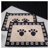 2 Pack - PetRageous 10209 Paws Tapestry Dog Non-Skid Machine Washable Placemat for Pet Feeding Stations with Rubber Backing 13-Inch by 19-Inch for Dogs and Cats, Black and Natural