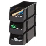 IRIS USA Large Stacking Plastic Storage Bin, Black, 8 Bins