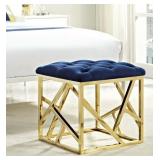 Modern Deco Contemporary Urban Design Living Room Lounge Club Lobby Accent Chair Ottoman, Velvet Fabric Metal Steel, Gold Navy