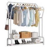 UDEAR Garment Rack Freestanding Hanger Double Rods Multi-functional Bedroom Clothing Rack, Double Layer, 4 Hooks, White