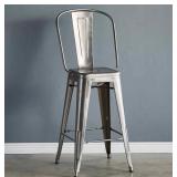 Industrial Style Metal Bar Stool with Back - Set of 2