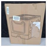 Q-Hillstar Large Top Entry Cat Litter Box with Lid, Foldable Cat Litter Box with Scoop, Extra Large Cat Litter Box Covered, Anti-Splashing Enclosed Cat Toilet Box (Gray)