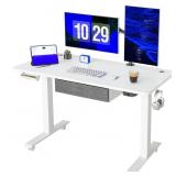 FEZIBO Electric Standing Desk with Fabric Drawer, Splice Board in White Finish, 55â FEZIBO Electric Standing Desk with Fabric Drawer, Splice Board in White Finish, 55â