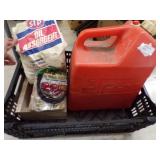 5gal Gas Can, Oil Absorbent ~1/2 Bag, Wood Chips, Grilling Utensils, etc