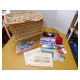 Sewing/Craft Basket w/ Broken Handle, Beads, String, etc