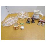 Clear Glass Platter, Clear Glass Bowl, Moose Figurines, etc