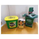 Vintage Acme Arsenate of Lead Tin Container, ? Miracle-Gro Plant Food Crystals, Scotts Hand-Held Spreader Vintage Acme Arsenate of Lead Tin Container, ? Miracle-Gro Plant Food Crystals, Scotts Hand-Held Spreader