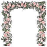 DearHouse 2Pack Artificial Peony Flower Garland - 6ft/Strand Silk Peony Flower Greenery Garland with Fake Willow Leaves for Wedding Ceremony Backdrop Party Table Centerpieces Decor (Pink)
