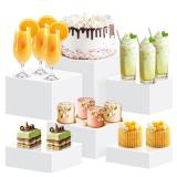 KORETECH 6Pcs Buffet Risers, Food Risers for Buffet, Acrylic Boxes for Display Cube Riser Display Cases Acrylic Square Cube Display Base, White