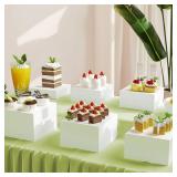 KORETECH 6Pcs Buffet Risers, Food Risers for Buffet, Acrylic Boxes for Display Cube Riser Display Cases Acrylic Square Cube Display Base, White