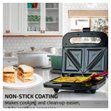 OVENTE Electric Sandwich Maker with Non-Stick Plates, Indicator Lights, Cool Touch Handle, Easy to Clean and Store, Perfect for Cooking Breakfast, Grilled Cheese, Tuna Melts and Snacks, Black GPS401B
