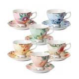 BTaT- Tea Cups and Saucers Set of 6, Tea Set, Floral Tea Cups (8oz), Porcelain Tea Cups for Tea Party, Rose Teacups, China Tea Cups, Tea Cup and Saucer Set, Porcelain Tea Set, (Bone China)