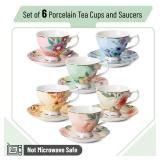 BTaT- Tea Cups and Saucers Set of 6, Tea Set, Floral Tea Cups (8oz), Porcelain Tea Cups for Tea Party, Rose Teacups, China Tea Cups, Tea Cup and Saucer Set, Porcelain Tea Set, (Bone China)