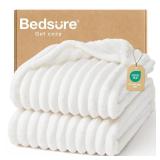 Bedsure Blankets Queen Size for Bed - GentleSoft Cozy Soft Blankets for Women, Cute Large Fleece Throws for Girls, Off White, 90x90 Inches