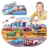 SYNARRY Vehicle Floor Puzzle for Kids Ages 3-5, Large 70 Piece Puzzle for Kids Ages 4-6, Preschool Toys Gifts for 3 4 5 6 7 8 Years Old Boys Girls Children