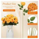 Hotop 20 Pcs Rose Artificial Flowers with Long Stem Realistic Silk Roses Bulk Real Touch Plastic Bouquet of Roses for Home Bridal Wedding Party Table Centerpieces Decorations(Orange)