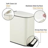 TIPGO Slim Bathroom Trash Can with Lid Soft Close, 6 Liter / 1.6 Gallon Stainless Steel Garbage with Removable Inner Bucket, Small Trash Bins for Bedroom, Office (Cream)