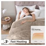Wapaneus Heated Blanket Electric Blanket 72" x 84" Full Size with 10 Heating Levels and 12 Hours time Settings, Flannel Fast-Heating Electric Blanket, ETL Listed, Machine Washable, Mushroom