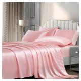 Pothuiny Satin Sheets - Queen Bedding Sets (6 Pieces, Blush Pink) - Luxury Silky Satin, 1 Fitted Sheet + 1 Flat Sheet + 4 Pillow Cases