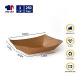 JOLLY CHEF 3lb Paper Food Trays,250 Pack Disposable Kraft Boat, Extra Large Food Serving Holder Tray for Party, Nachos, Hot Dogs, Taco, French Fries