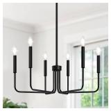 Black Chandelier, 6-Light Farmhouse Chandelier for Dining Room Lighting Fixtures Hanging, Dining Light Fixtures Industrial Modern Chandelier for Bedroom, Foyer, Hall, Kitchen, Living Room and Entryway