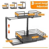 TomCare Under Sink Organizer and Storage 2-Tier Sliding Kitchen Bathroom Organizers and Storage Non-slip Adjustable Height Pull Out Cabinet Organizer Bathroom Counter Organizer for Pantry Cabinet
