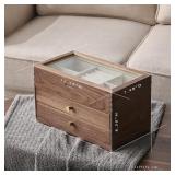 Beexchange Black Walnut Wooden Jewelry Box - Allwood, Handcrafted, Glass Lid 2 drawer. Gift for Women, Men, and Girls. large Jewelry Organizer Storage.(Triple-Layer) - Retail: $139.9