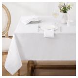 Softalker Jacquard Rectangle Tablecloth, Swirl Design Waterproof Stain Resistant Table Cover Wrinkle Free Heavy Weight Table Cloths for Dinner/Parties/Holiday - 60 x 144 Inch, White