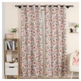 Moslovstar Pink Print Blackout Curtain 2 Panels Cute Rabbits Tulip Plants Leaves Window Curtains for Baby Girl Nursery Bedroom, Pink Teapot Bunny 52" W x 63" L