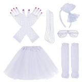 Miayon 6 in 1 Costume Accessories 1970s 1980s Fancy Outfits and Dress for Cosplay Party Theme Party Women (white)