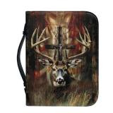 Generic Leather Bible Cover, Carrying Bible Book Bag Church Case,Bible Protective with Handle for Men Women,Gothic Style Deer and Cross,L