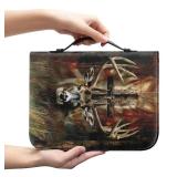Generic Leather Bible Cover, Carrying Bible Book Bag Church Case,Bible Protective with Handle for Men Women,Gothic Style Deer and Cross,L