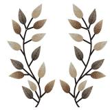 Zhengmy 2 Pieces Metal Tree Leaf Wall Decor Vine Olive Branch Leaf Wall Art Living Room, Hallway Wall Decor Outdoor Decoration(Vintage Brown)