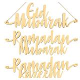 Queekay 12 Pieces Ramadan Mubarak Wood Sign Eid Place Settings Sign Ramadan Kareem Wooden Word Cutouts Ornaments Islamic Table Decor for Eid Ramadan Islamic Home Party
