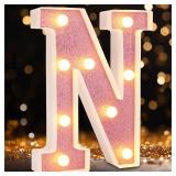 Led Marquee Letters, Pink Glitter Light Up Letters, Small Led Letter Lights, Battery Powered Lighted Letter for Party, Table, Birthday Decor (N)