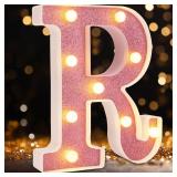 Led Marquee Letters, Pink Glitter Light Up Letters, Small Led Letter Lights, Battery Powered Lighted Letter for Party, Table, Birthday Decor (R)