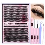 FANXITON DIY Lash Extension Kit - Volume Clusters 40D+50D D Curl Individual Lashes, Thick Eyelash Extension 280 pcs, Thin Band, Bond and Seal, Tweezers