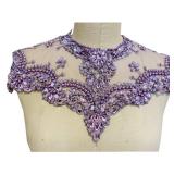Zbroh Handmade Rhinestones Trin Lace Patches Sew on Beads Sequins Applique for Dress Clothes Neckline (light purple)