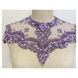 Zbroh Handmade Rhinestones Trin Lace Patches Sew on Beads Sequins Applique for Dress Clothes Neckline (light purple)