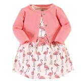 Touched by Nature baby girls Organic Cotton and Cardigan Casual Dress, Pink Flamingo, 3-6 Months US