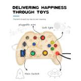 Montessori Busy Board Toy for 1 2 3 Year Old Kids, Wooden Controller Sensory Toy for Autistic Children with LED Light Up Buttons, Early Learning Fidget Toy Great for Gift