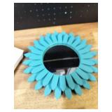 Honiway Beach Wall Decor Mirror 12 inch Wood Coastal Wall Decor Sunburst Boho Home Decor Room Decor for Bedroom Living Room Bathroom Cyan