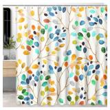 LXBNI Extra Wide Boho Floral Shower Curtain, Colorful Botanical Flower Leaf Bohemian Waterproof Shower Curtain with Hooks, Bathroom Decor Washable Polyester Curtain 84x72 Inches, Yellow Blue
